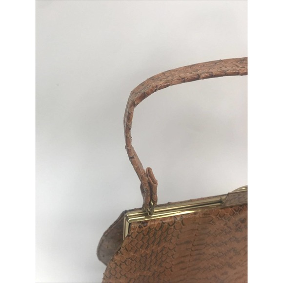 Vintage Handbag Faux Snakeskin 1940 Caramel Color Fashionable - Picture 10 of 13